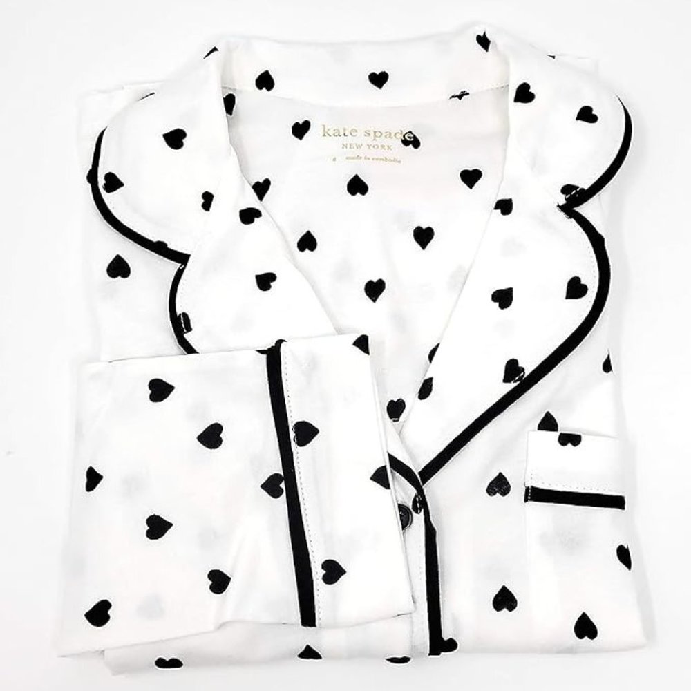 XL KATE SPADE Pajamas PJ White with Black Hearts NWT